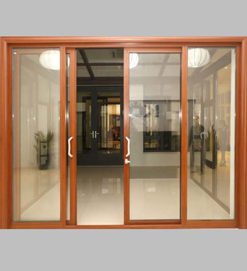 Cửa Nhôm Kính Giả Gỗ 4 Cánh Cửa Đi